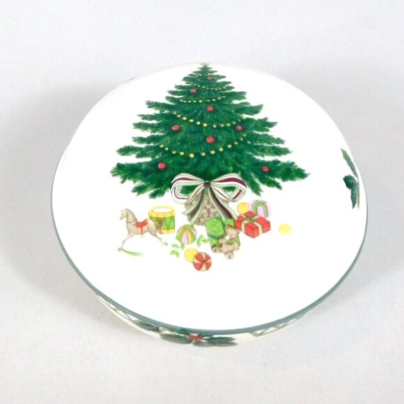 Christmas Story by Mikasa Round Candy Box 4 1/2" Tree Presents Discontinued - Picture 1 of 13